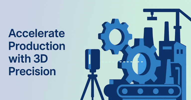 High-precision 3D scanning of legacy industrial equipment in a clean, modern facility, emphasizing production acceleration and innovation.