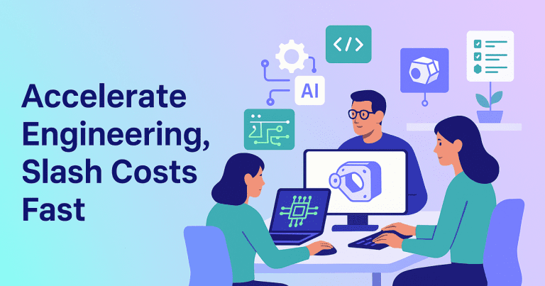 Engineers use generative AI to automate design, compliance, and supply-chain tasks in a streamlined, modern engineering office.