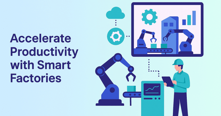 Smart factory solutions boost equipment utilization and workforce agility with digital twins and automation in a modern plant.