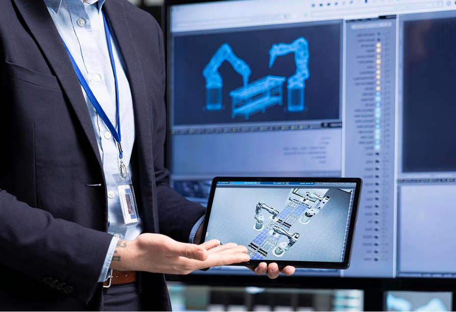 Engineering professional reviewing technical documentation on a tablet